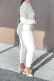White Casual Solid Patchwork O Neck Long Sleeve Two Pieces