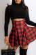 Red Fashion Casual Plaid Print Basic Turtleneck Long Sleeve Two Pieces