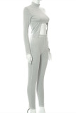 Grey Sexy Casual Solid Asymmetrical Turtleneck Long Sleeve Two Pieces