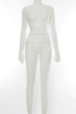 White Sexy Solid Hollowed Out Split Joint O Neck Skinny Jumpsuits