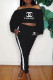 Black Fashion Casual Print Patchwork Off the Shoulder Long Sleeve Two Pieces