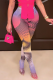 Rose Red Sexy Print Patchwork Skinny High Waist Pencil Full Print Bottoms