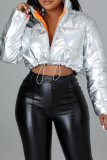 Grey Fashion Casual Solid Patchwork Zipper Mandarin Collar Outerwear