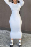 Black Fashion Casual Solid Basic O Neck Long Sleeve Dresses