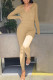 Khaki Casual Solid Patchwork Zipper Hooded Collar Regular Jumpsuits