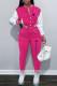 Rose Red Fashion Casual Print Patchwork Letter O Neck Long Sleeve Two Pieces