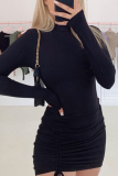 Purple Sexy Solid Patchwork Half A Turtleneck Pencil Skirt Dresses