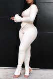 White Casual Solid Patchwork U Neck Long Sleeve Two Pieces