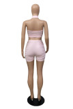 Pink Casual Solid Patchwork Fold Halter Long Sleeve Three Pieces