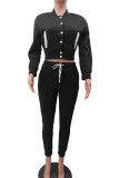 Black Casual Solid Split Joint Buckle Long Sleeve Two Pieces