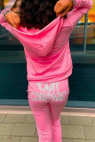 Pink Fashion Casual Letter Print Patchwork Hooded Collar Long Sleeve Two Pieces