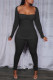 Black Fashion Casual Solid Patchwork Slit Square Collar Two Pieces