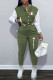Army Green Fashion Casual Print Patchwork Letter O Neck Long Sleeve Two Pieces