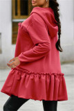 Red Fashion Casual Solid Patchwork Hooded Collar Outerwear
