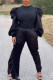 Black Fashion Casual Solid Patchwork O Neck Long Sleeve Two Pieces