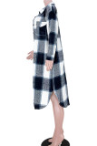 Red Casual Plaid Print Patchwork Buckle Turndown Collar Tops