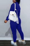 Blue Casual Solid Split Joint Buckle Long Sleeve Two Pieces