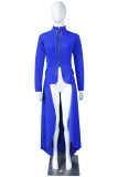 Tibetan Blue Casual Solid Patchwork Asymmetrical Zipper Irregular Dress Dresses