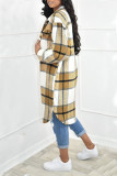 Red Casual Plaid Print Patchwork Buckle Turndown Collar Tops