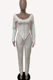White Casual Solid Patchwork U Neck Long Sleeve Two Pieces