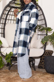 Red Casual Plaid Print Patchwork Buckle Turndown Collar Tops