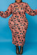 Pink Fashion Casual Print Hollowed Out Turtleneck Plus Size Two Pieces