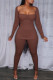 Brown Fashion Casual Solid Patchwork Slit Square Collar Two Pieces