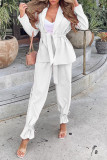 Pink Casual Solid Patchwork With Belt Turn-back Collar Long Sleeve Two Pieces
