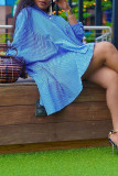Red Casual Striped Print Patchwork Buckle Turndown Collar Shirt Dress Dresses