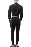 Coffee Casual Solid Split Joint Buckle Long Sleeve Two Pieces