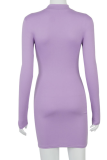 Purple Sexy Solid Patchwork Half A Turtleneck Pencil Skirt Dresses
