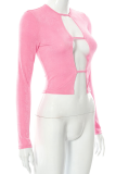 Pink Sexy Solid Patchwork O Neck Tops