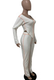 White Casual Solid Patchwork U Neck Long Sleeve Two Pieces