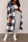 Red Casual Plaid Print Patchwork Buckle Turndown Collar Tops