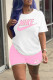 Pink Fashion Casual Print Patchwork O Neck Short Sleeve Two Pieces