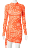Orange Sexy Print Patchwork Half A Turtleneck Pencil Skirt Dresses