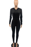 Yellow Casual Solid Patchwork Zipper Hooded Collar Regular Jumpsuits