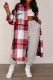 Red Casual Plaid Print Patchwork Buckle Turndown Collar Tops