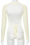 Apricot Sexy Print Draw String O Neck Tops