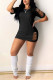 Black Casual Short Sleeves O neck Step Skirt Mini hole Solid Dresses