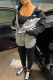 Black Gray Fashion Casual Embroidery Patchwork Hooded Collar Long Sleeve Two Pieces