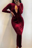 Blue Sexy Solid Hollowed Out Patchwork Zipper Turtleneck One Step Skirt Dresses