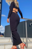 Black Sexy Solid Hollowed Out O Neck Pencil Skirt Dresses