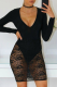 Black Sexy Solid Lace V Neck Pencil Skirt Dresses