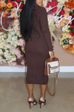 Light Green Casual Solid Patchwork Buckle V Neck One Step Skirt Dresses