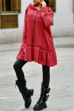 Red Fashion Casual Solid Patchwork Hooded Collar Outerwear