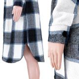 Red Casual Plaid Print Patchwork Buckle Turndown Collar Tops