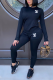 Black Street Solid Embroidered O Neck Long Sleeve Two Pieces