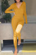 Yellow Casual Solid Patchwork Zipper Hooded Collar Regular Jumpsuits