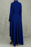 Royal Blue Casual Solid Patchwork Asymmetrical Zipper Irregular Dress Dresses